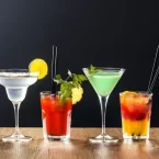 Alcoholic drinks in a line
